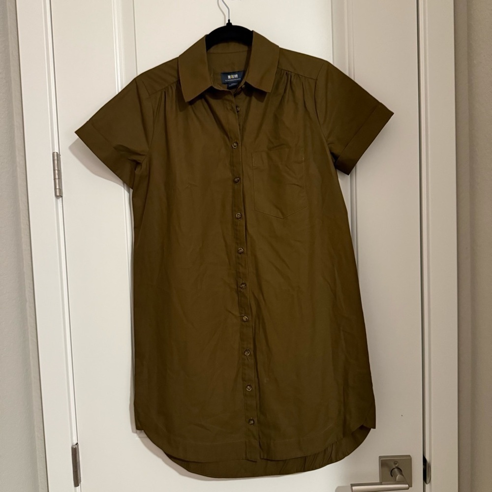 Maeve The Francie Mini Buttondown Shirt Dress Size XXS Olive GreenTone